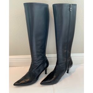 Ferragamo Black Leather Pointed Toe Knee-high Boot